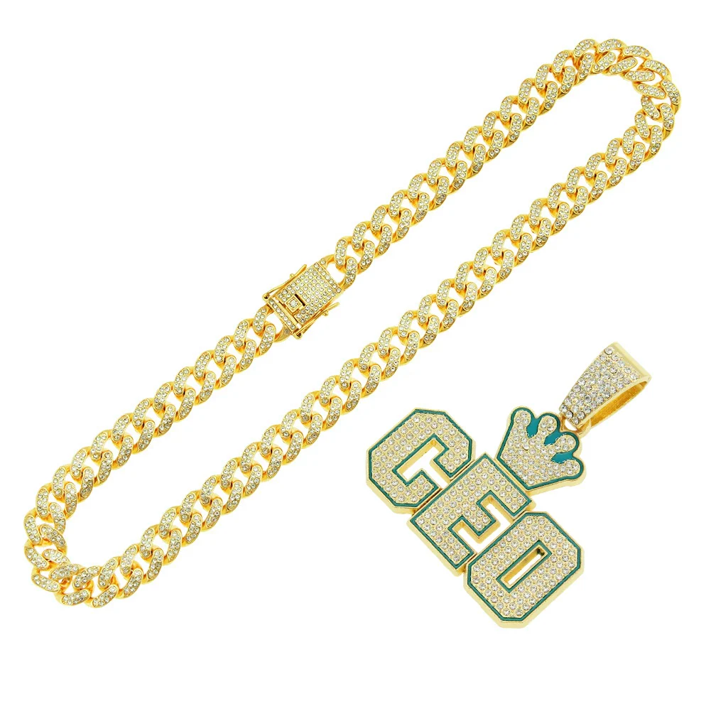 Hiphop Alloy Letter Pendant Necklace With Diamond And Cuban Chain For Men - Image 5
