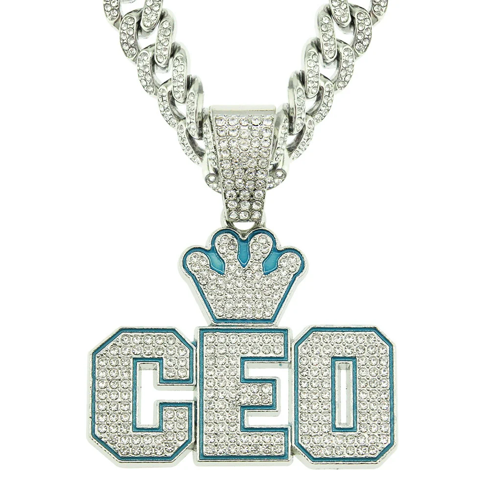 Hiphop Alloy Letter Pendant Necklace With Diamond And Cuban Chain For Men - Image 6