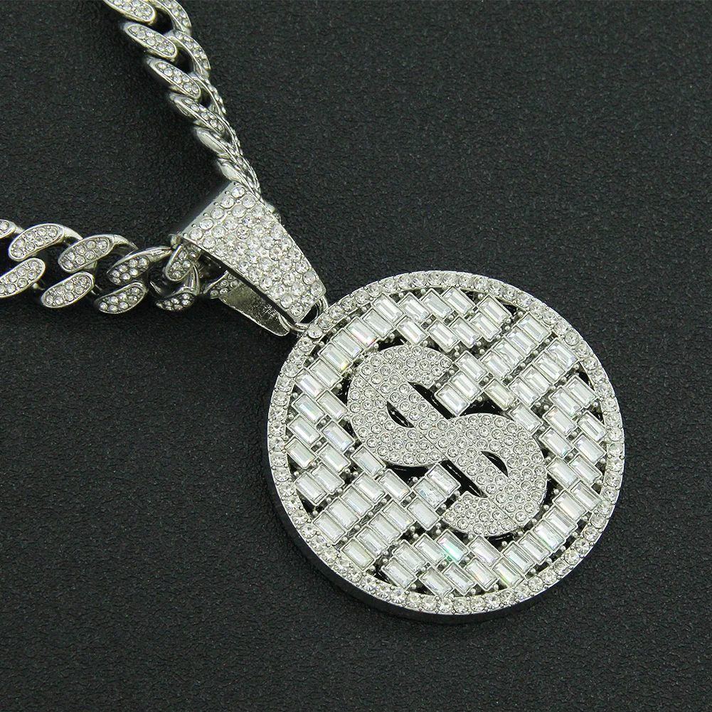 Hiphop Style Alloy Pendant Necklace With Geometric Pattern And Diamond Cuban Chain Design For Men - Image 4