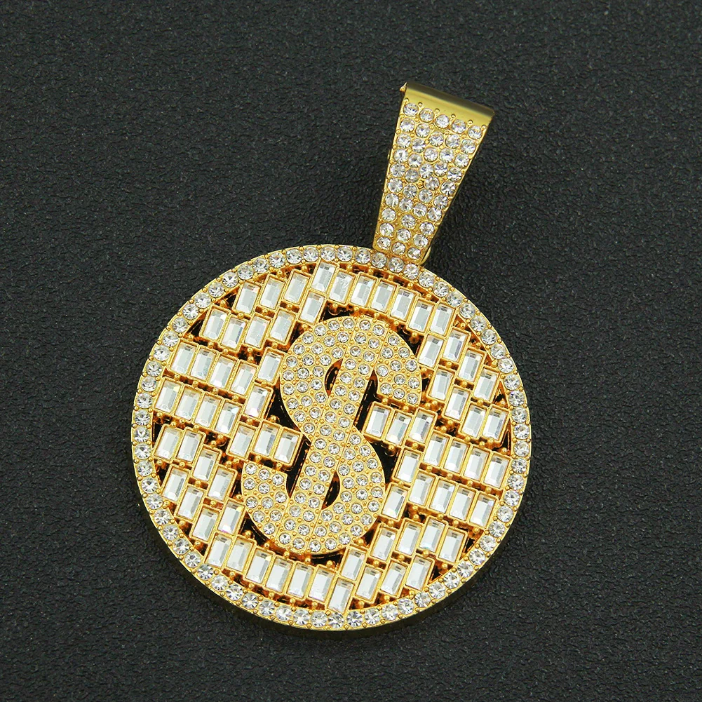 Hiphop Style Alloy Pendant Necklace With Geometric Pattern And Diamond Cuban Chain Design For Men - Image 7