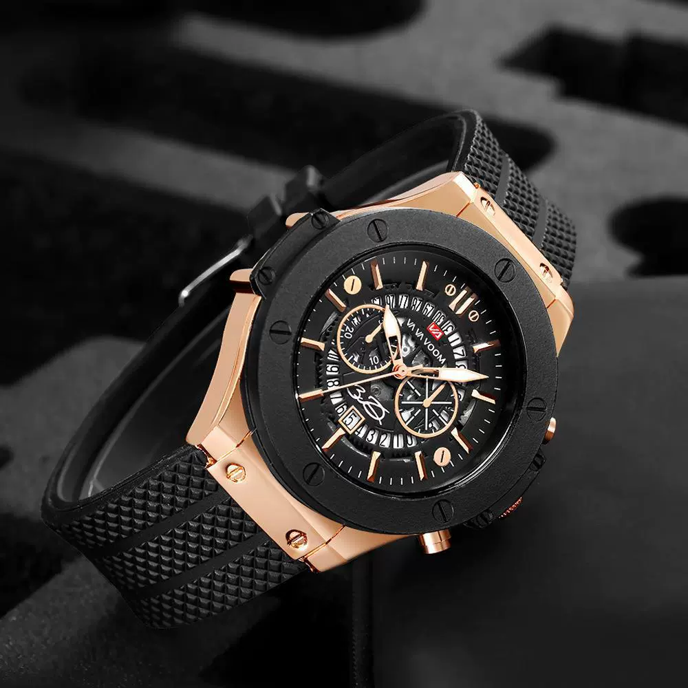 Hollow Calendar Sports Watch For Men Waterproof Silicone Strap Alloy Case Mineral Strengthened Glass Mirror Stainless Steel Clasp Round Dial - Image 4