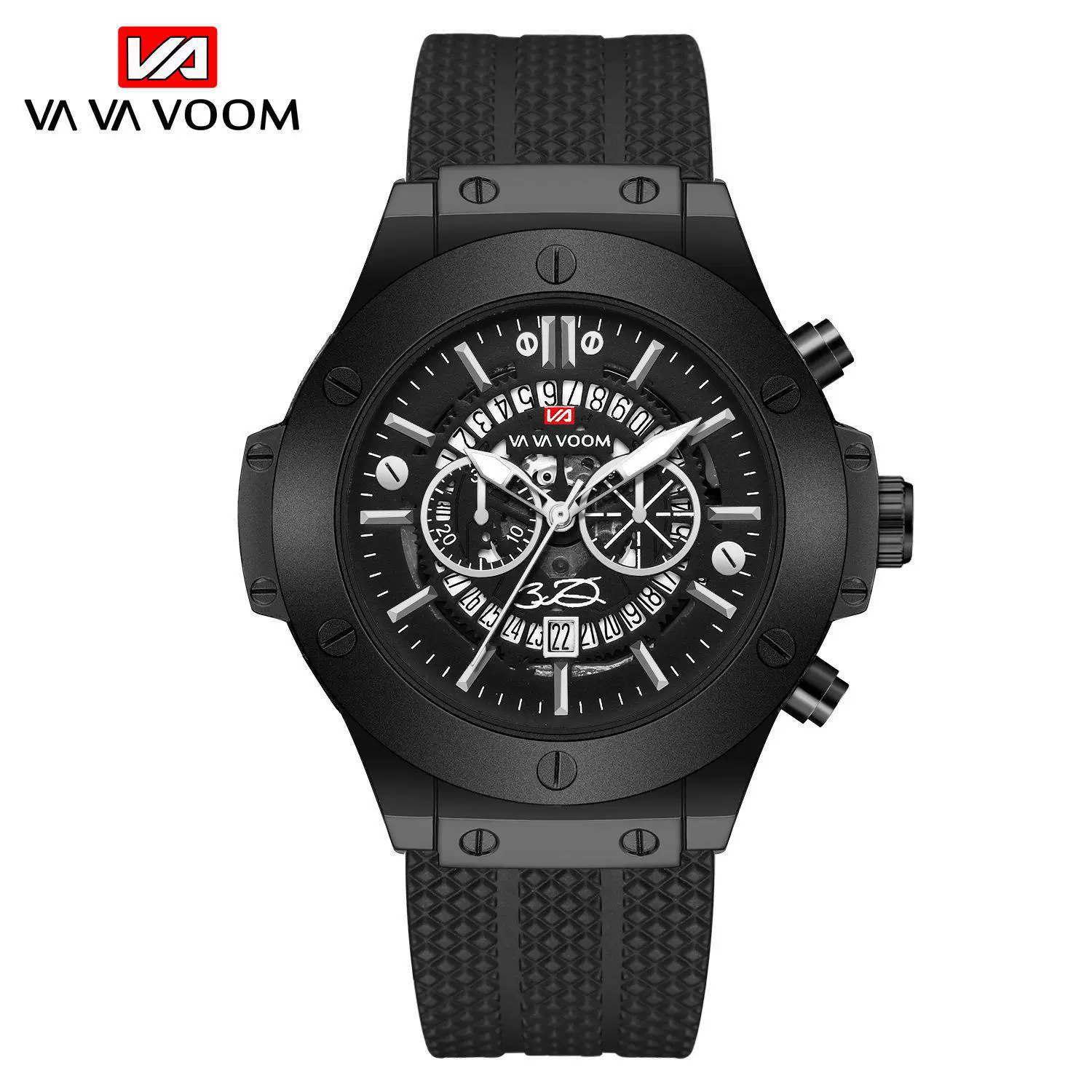 Hollow Calendar Sports Watch For Men Waterproof Silicone Strap Alloy Case Mineral Strengthened Glass Mirror Stainless Steel Clasp Round Dial - Image 6