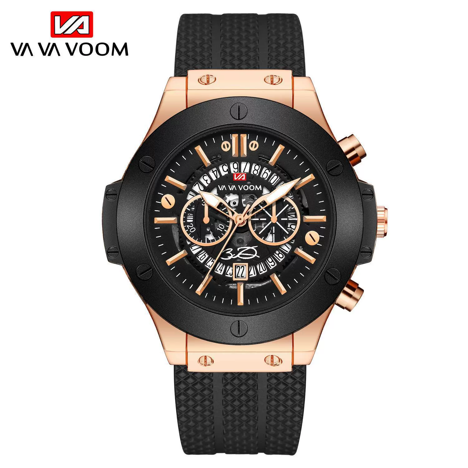 Hollow Calendar Sports Watch For Men Waterproof Silicone Strap Alloy Case Mineral Strengthened Glass Mirror Stainless Steel Clasp Round Dial - Image 7