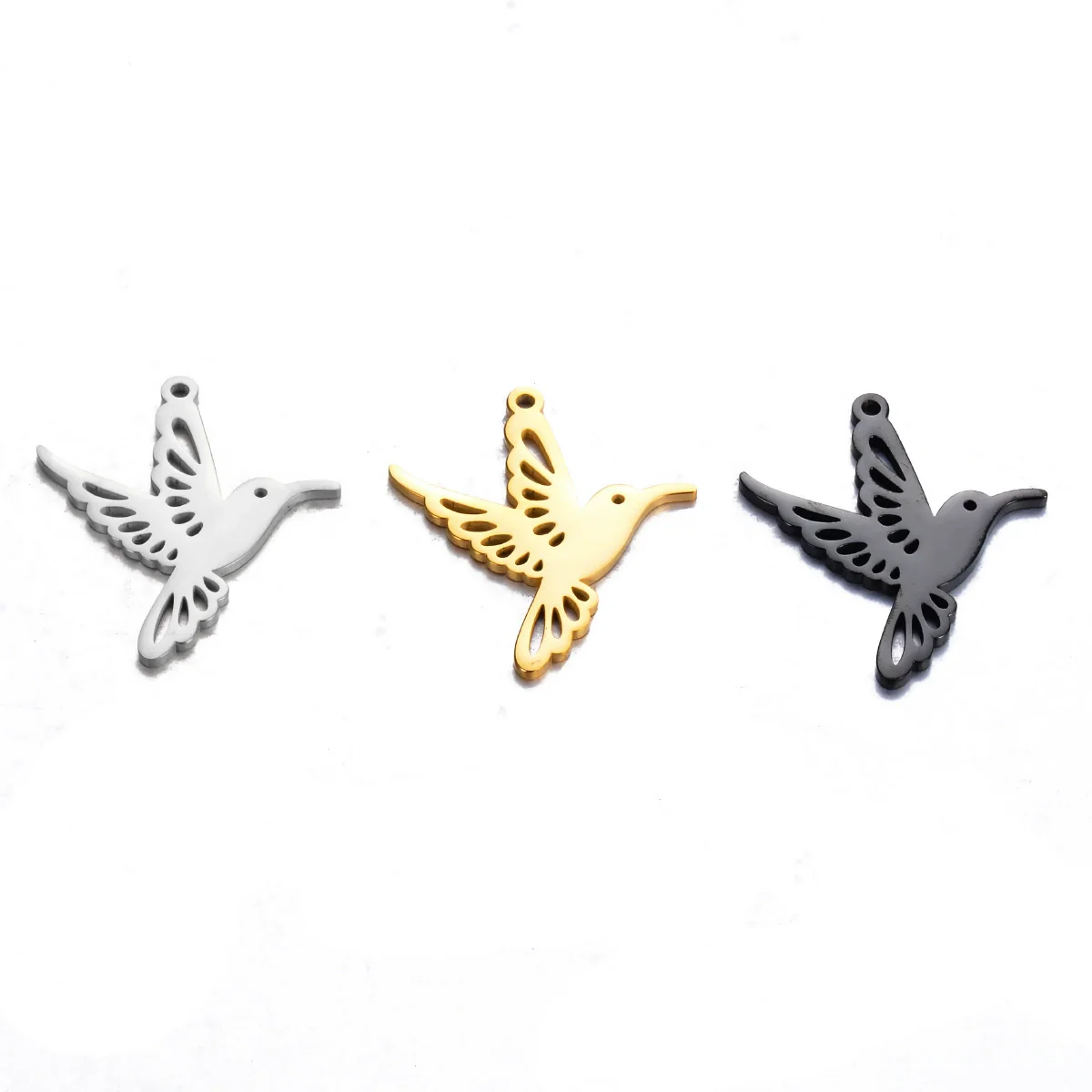 Hollow Hummingbird Stainless Steel Animal Pendant Doublesided Polished Electroplated Diy Jewelry Accessories