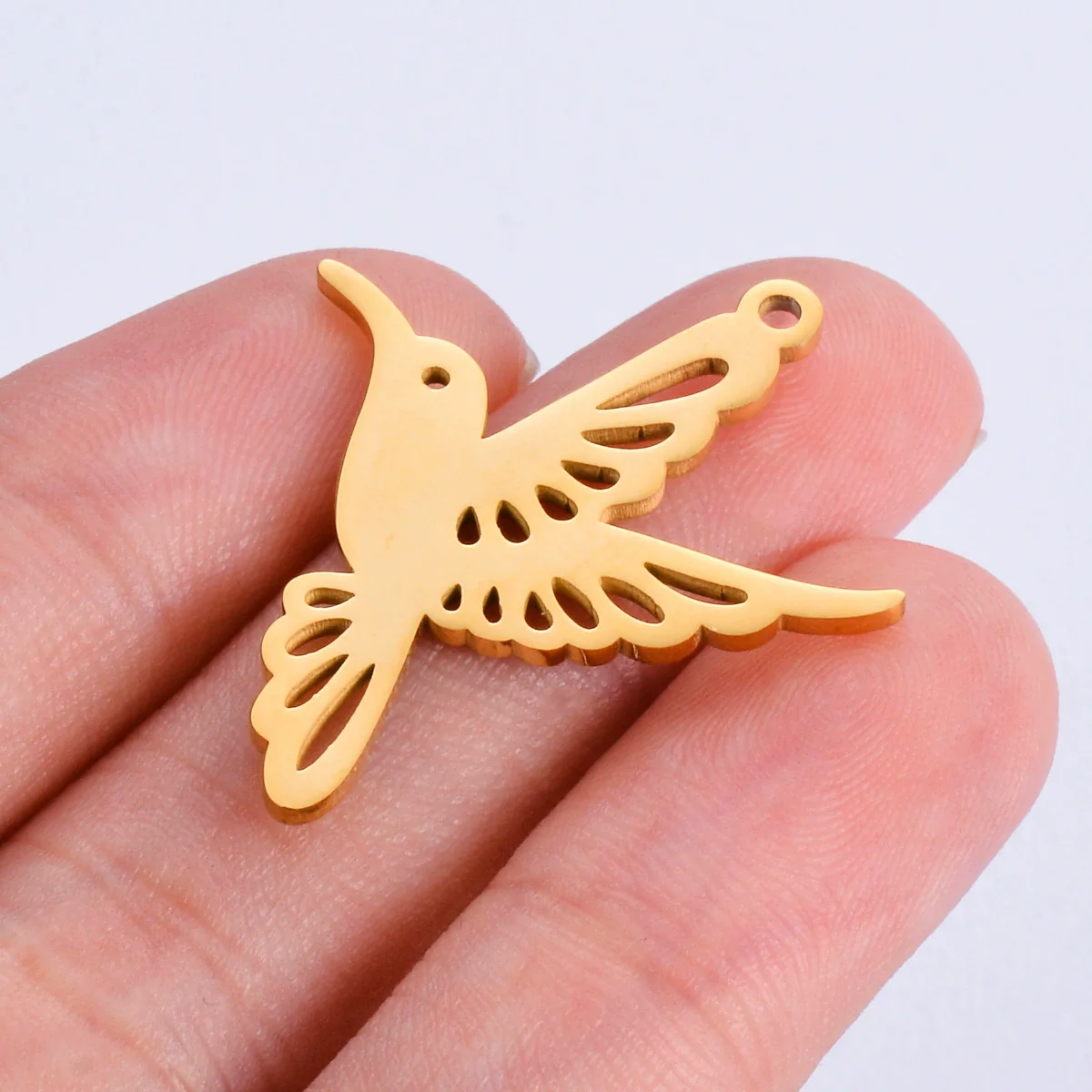 Hollow Hummingbird Stainless Steel Animal Pendant Doublesided Polished Electroplated Diy Jewelry Accessories - Image 2