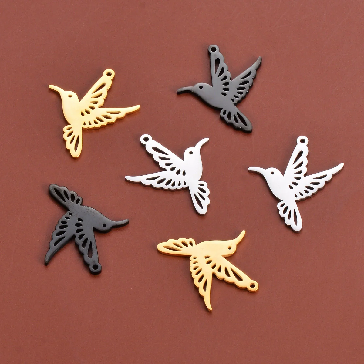 Hollow Hummingbird Stainless Steel Animal Pendant Doublesided Polished Electroplated Diy Jewelry Accessories - Image 4