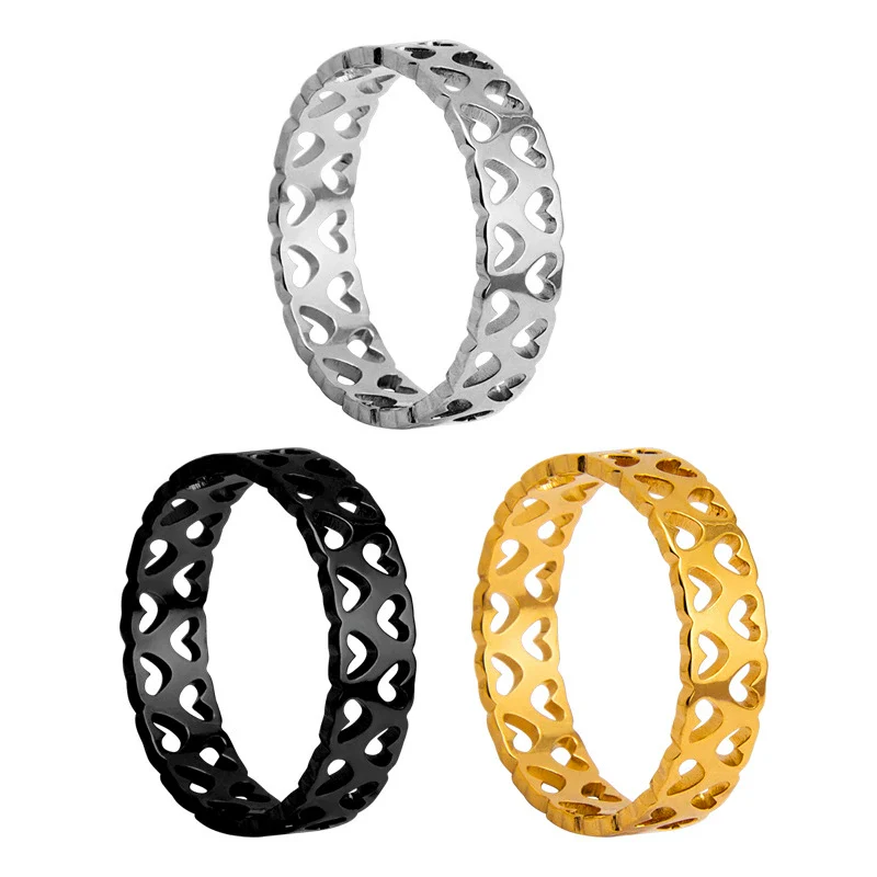 Hollow Love Heart Titanium Steel Ring For Men And Women Couple Rings Electroplated Hand Jewelry - Image 5