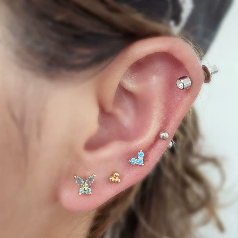 Insect Style Stainless Steel Electroplated Piercing Earrings With Butterfly Zircon - Image 2