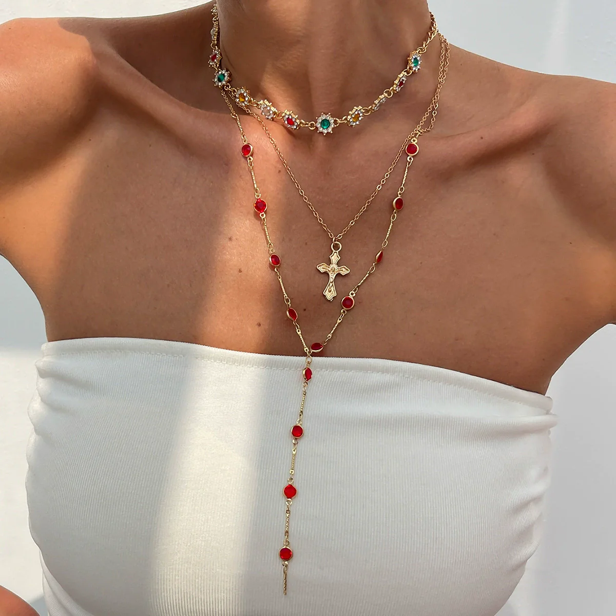 Jewelry 3Piece Set With Cross Frame Chain Necklace Copperclad Iron Copper Alloy Geometric Electroplating - Image 15