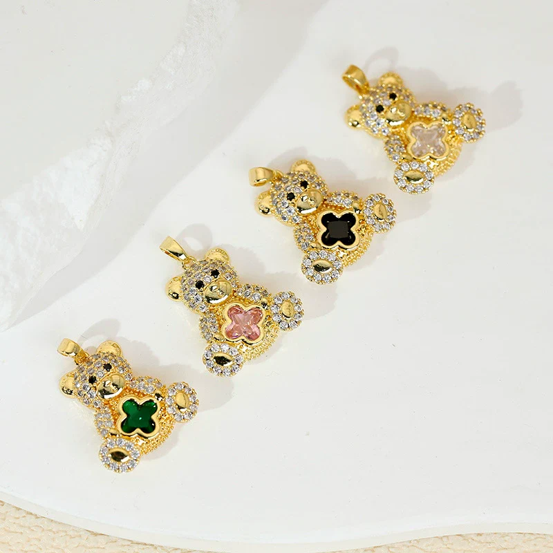 Jewelry Accessories Copper Animals Zodiac Cartoon Style Electroplated Fourleaf Flower Bear Necklace And Earrings - Image 3