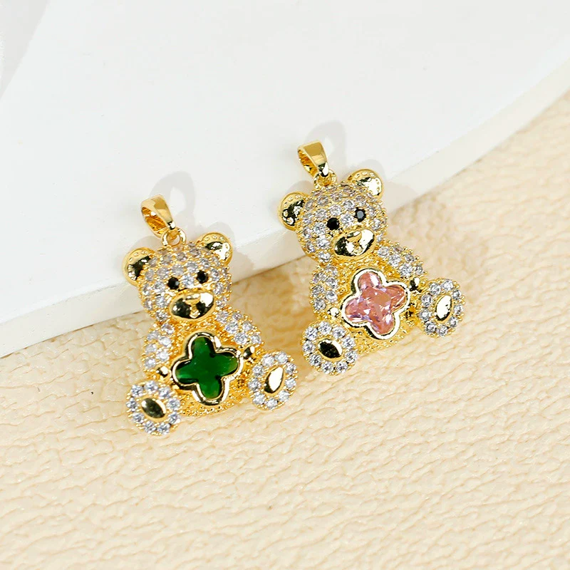 Jewelry Accessories Copper Animals Zodiac Cartoon Style Electroplated Fourleaf Flower Bear Necklace And Earrings - Image 4