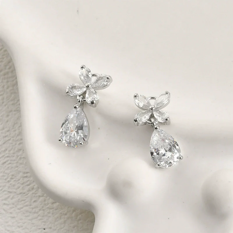 Jewelry Accessories Copper Bow Fourleaf Flower Water Drop Pendant Electroplated Light Luxury Style - Image 6