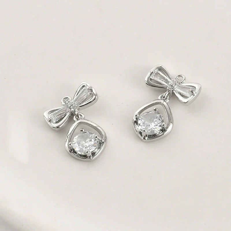 Jewelry Accessories Copper Bow Fourleaf Flower Water Drop Pendant Electroplated Light Luxury Style - Image 8