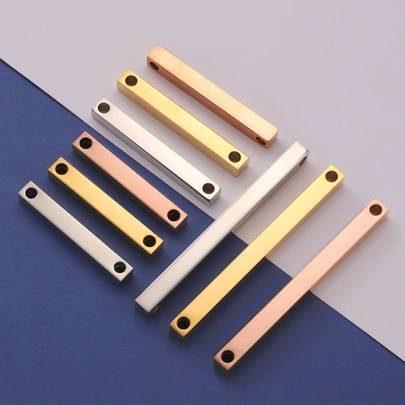 Jewelry Accessories Double Hole Mirror Stainless Steel 3D Stereo Stick Square Cylindrical Engraving Pendant Mirror Polishing