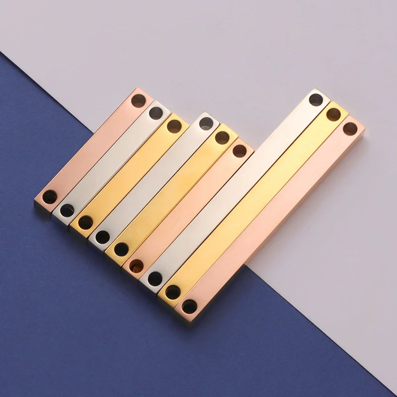 Jewelry Accessories Double Hole Mirror Stainless Steel 3D Stereo Stick Square Cylindrical Engraving Pendant Mirror Polishing - Image 2