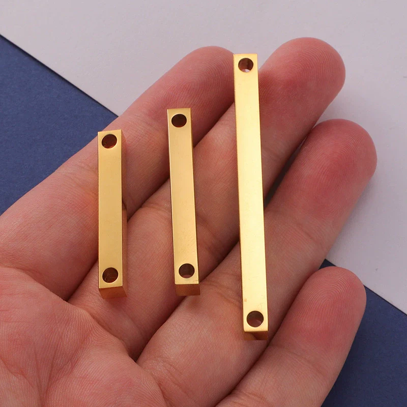 Jewelry Accessories Double Hole Mirror Stainless Steel 3D Stereo Stick Square Cylindrical Engraving Pendant Mirror Polishing - Image 3