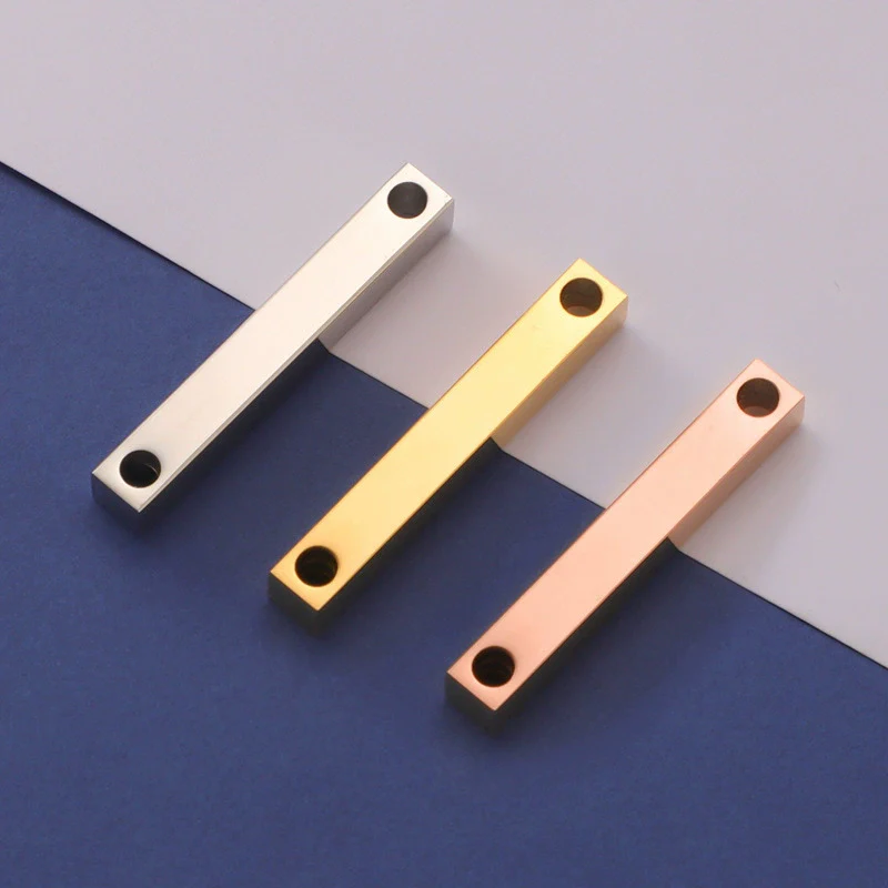 Jewelry Accessories Double Hole Mirror Stainless Steel 3D Stereo Stick Square Cylindrical Engraving Pendant Mirror Polishing - Image 6