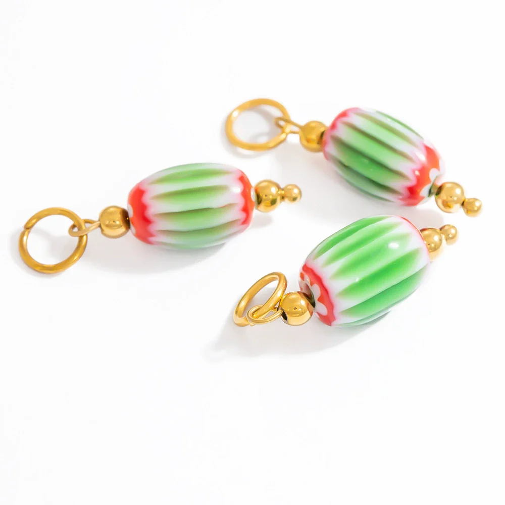 Jewelry Accessories Glass Oval Bead Necklace Pendant Titanium Steel Glazed Nepalese Style Geometric Electroplated - Image 5