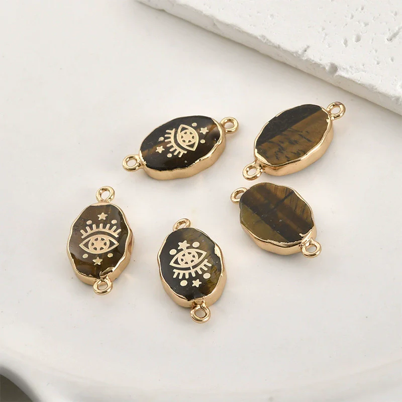 Jewelry Accessories Natural Crystal Jade Double Hanging Oval Copper Goldplated Pendant Diy Handmade Bracelet Necklace Connection - Image 14
