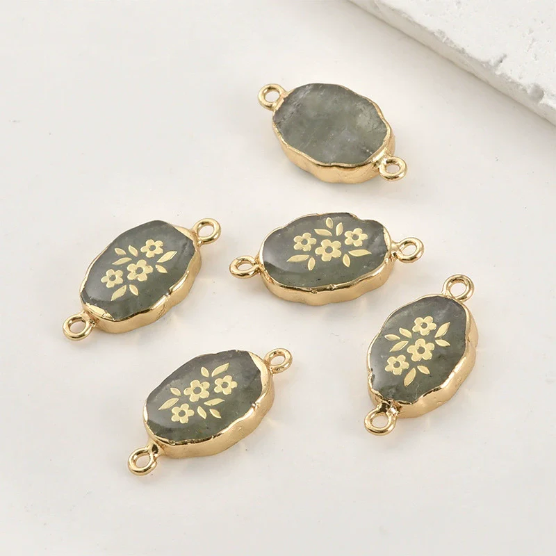 Jewelry Accessories Natural Crystal Jade Double Hanging Oval Copper Goldplated Pendant Diy Handmade Bracelet Necklace Connection - Image 7