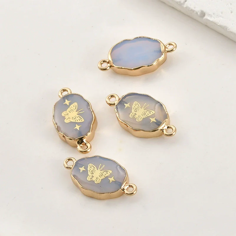 Jewelry Accessories Natural Crystal Jade Double Hanging Oval Copper Goldplated Pendant Diy Handmade Bracelet Necklace Connection - Image 8