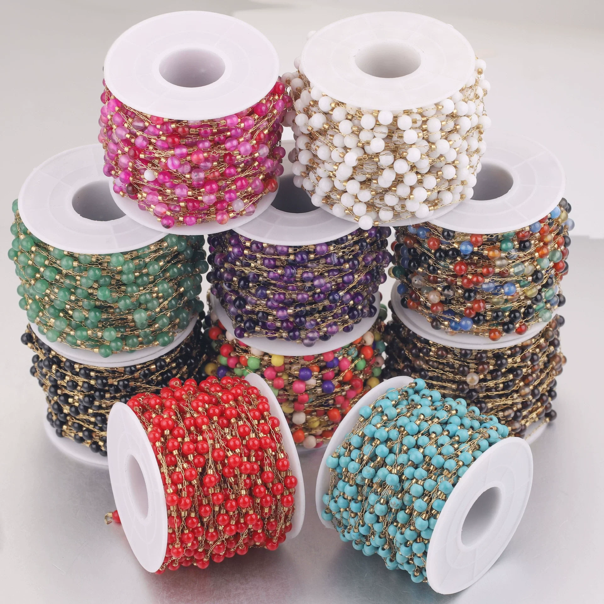 Jewelry Accessories Natural Stone Stainless Steel Chain With Vacuum Gold Plating Electroplating