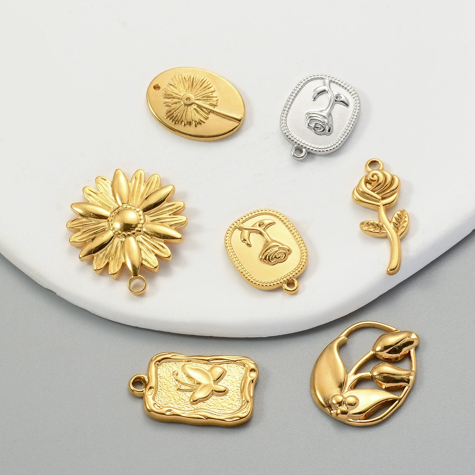 Jewelry Accessories Rose Pendant Retro Flower Stainless Steel Irregular Electroplated Diy Handmade Earrings Necklace - Image 3