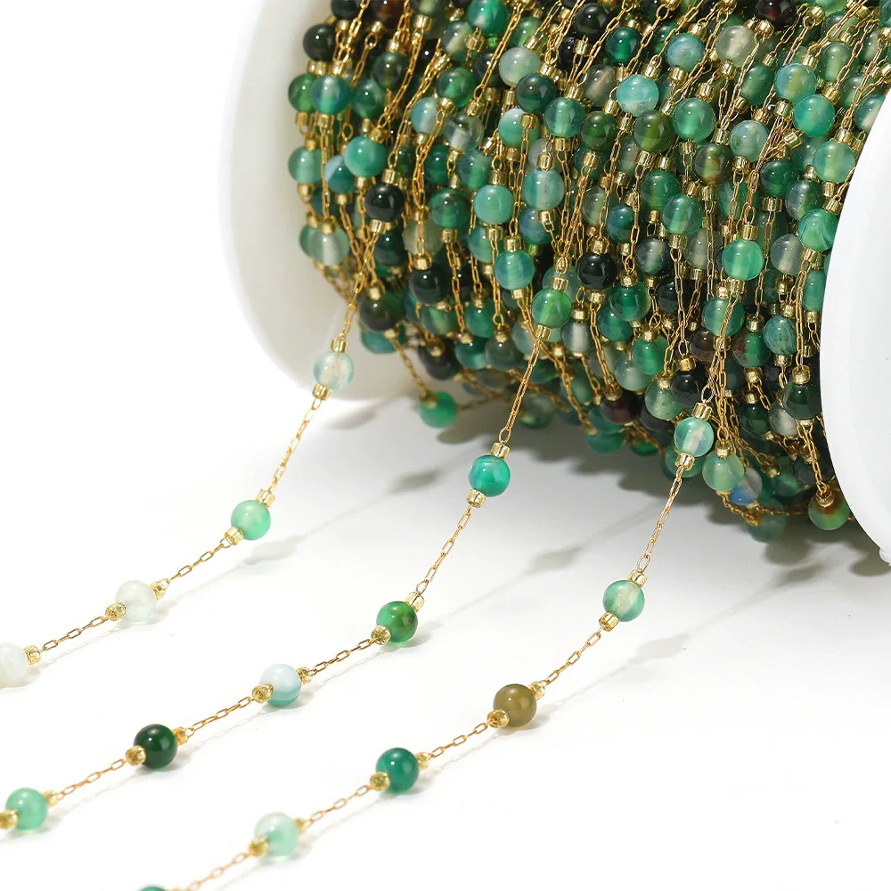 Jewelry Accessories Round Natural Stone Stainless Steel Chain Gold Plated - Image 16