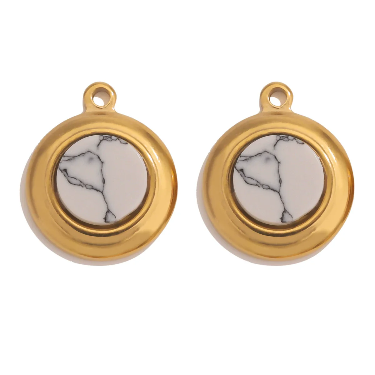 Jewelry Accessories Stainless Steel Gold Plated Natural Stone Round Bohemian Flat Back Charm Pendant Diy Earrings With Fish Pattern Retro Style - Image 12