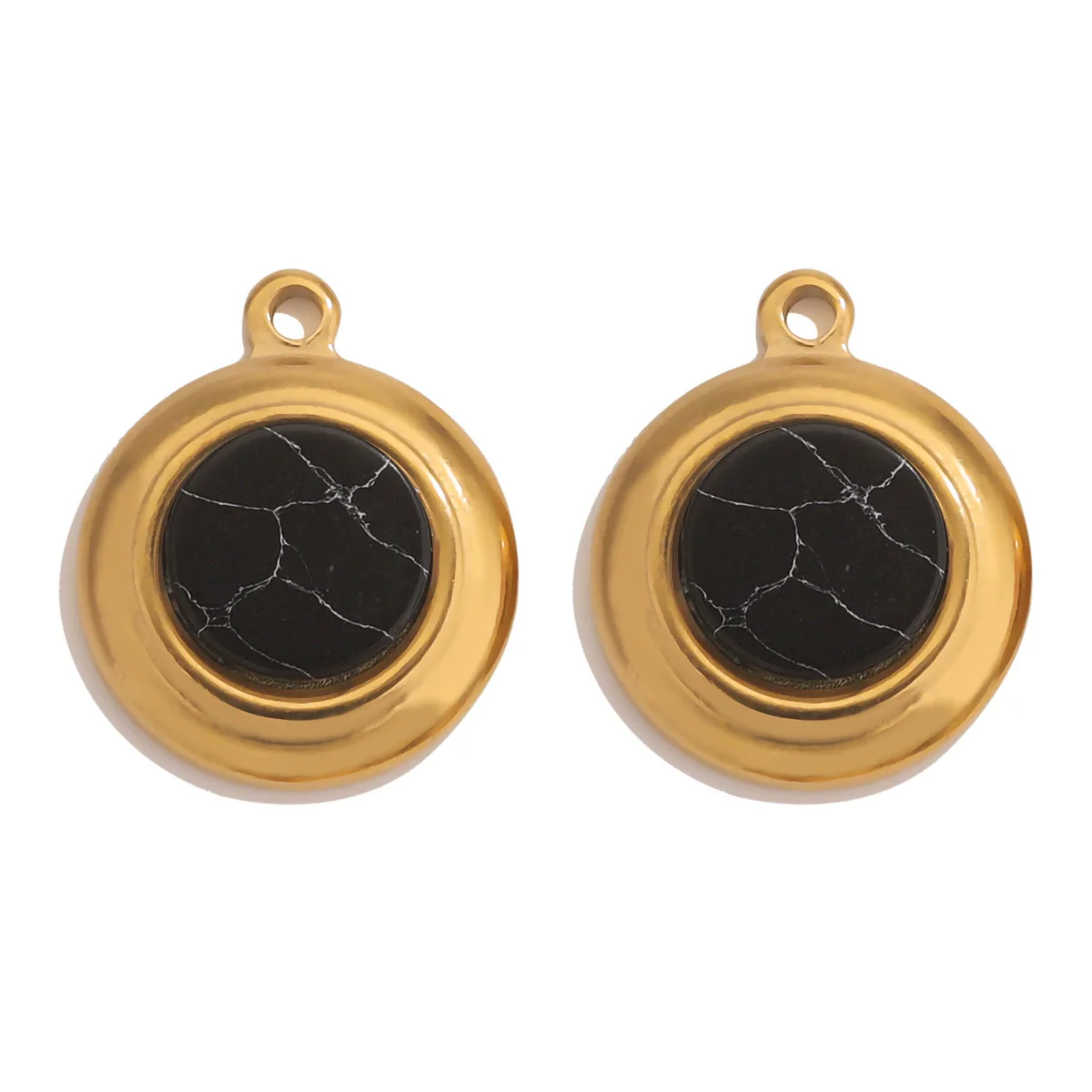 Jewelry Accessories Stainless Steel Gold Plated Natural Stone Round Bohemian Flat Back Charm Pendant Diy Earrings With Fish Pattern Retro Style - Image 14