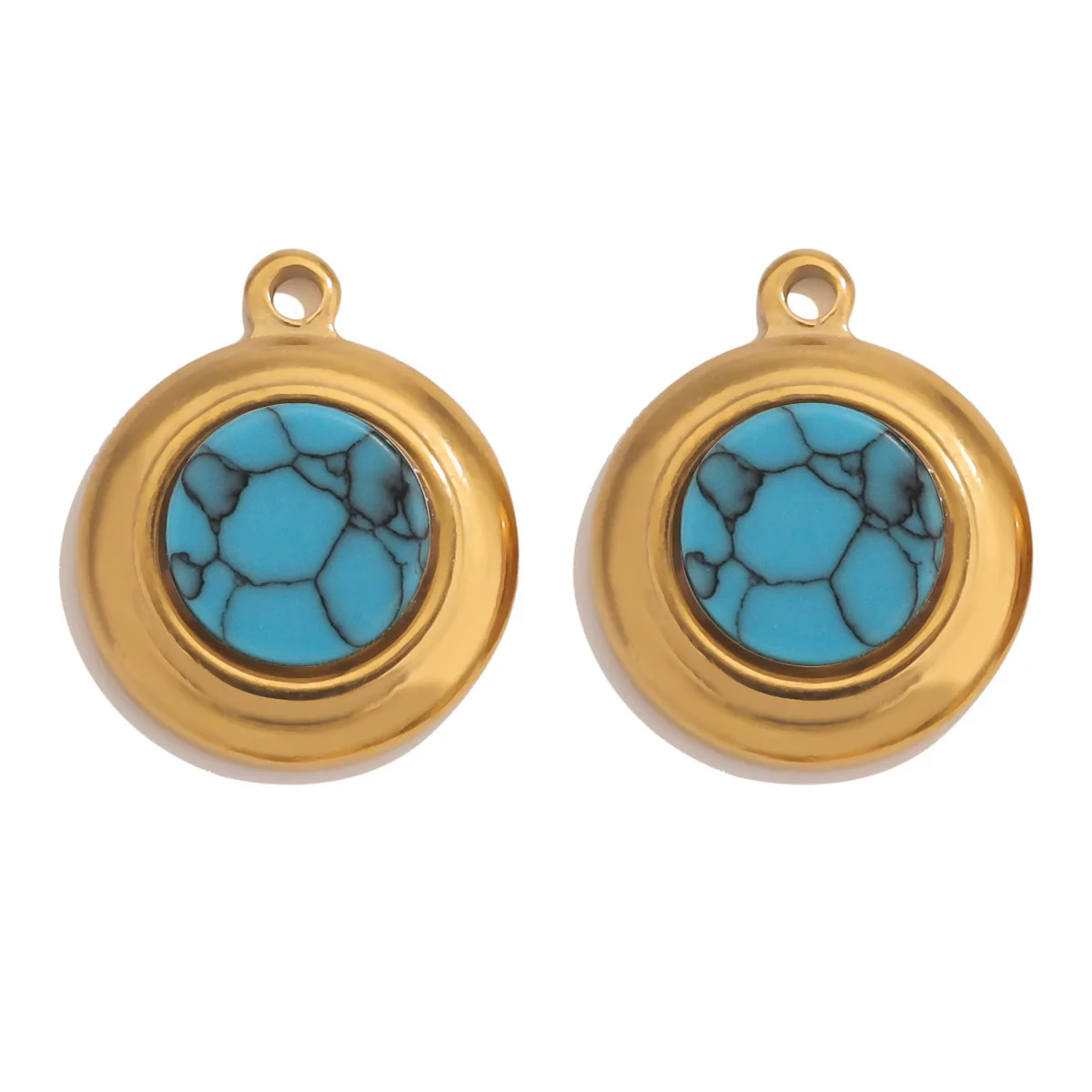 Jewelry Accessories Stainless Steel Gold Plated Natural Stone Round Bohemian Flat Back Charm Pendant Diy Earrings With Fish Pattern Retro Style - Image 15
