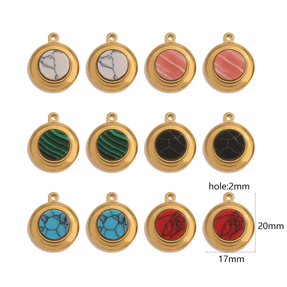 Jewelry Accessories Stainless Steel Gold Plated Natural Stone Round Bohemian Flat Back Charm Pendant Diy Earrings With Fish Pattern Retro Style - Image 2