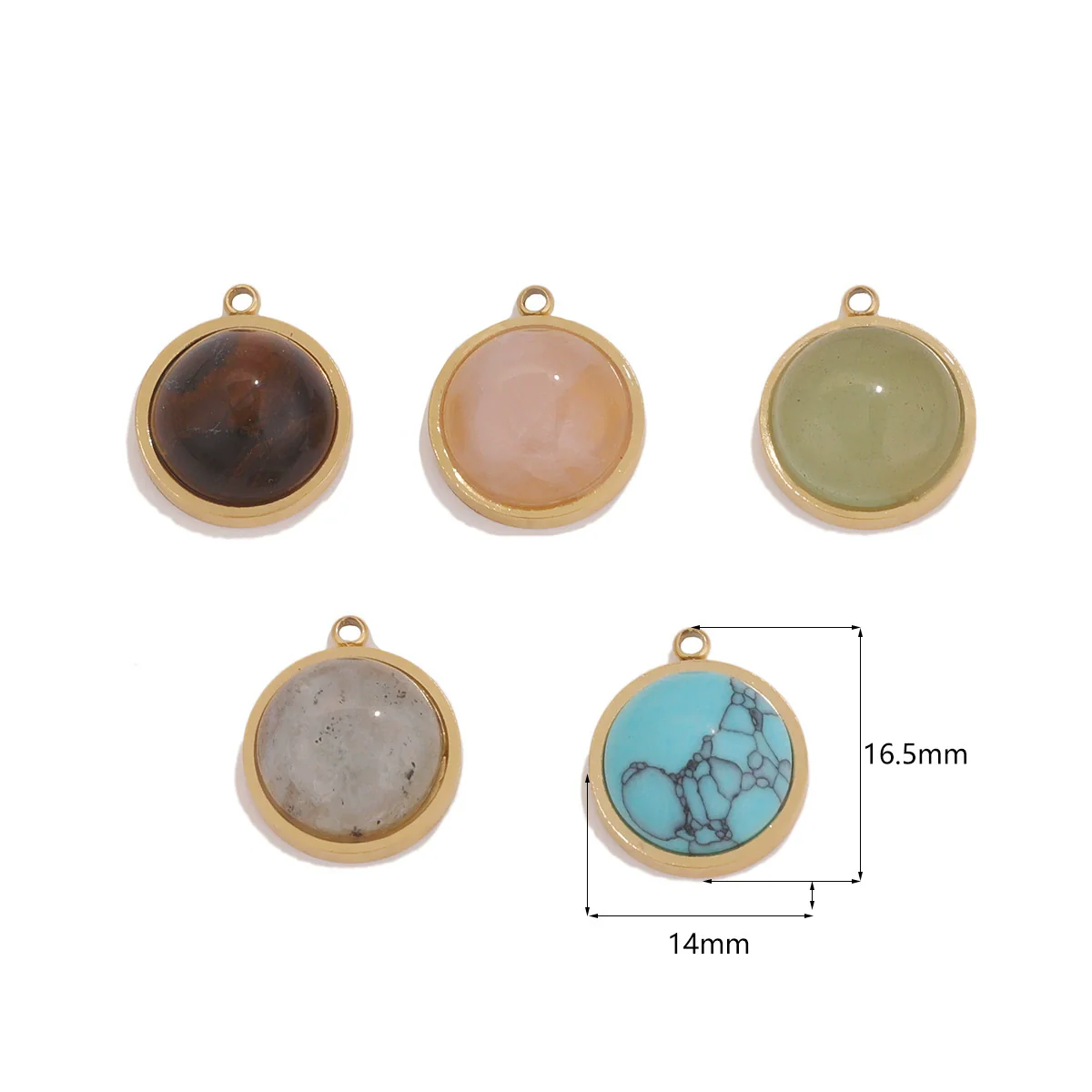 Jewelry Accessories Stainless Steel Gold Plated Natural Stone Round Bohemian Flat Back Charm Pendant Diy Earrings With Fish Pattern Retro Style - Image 3