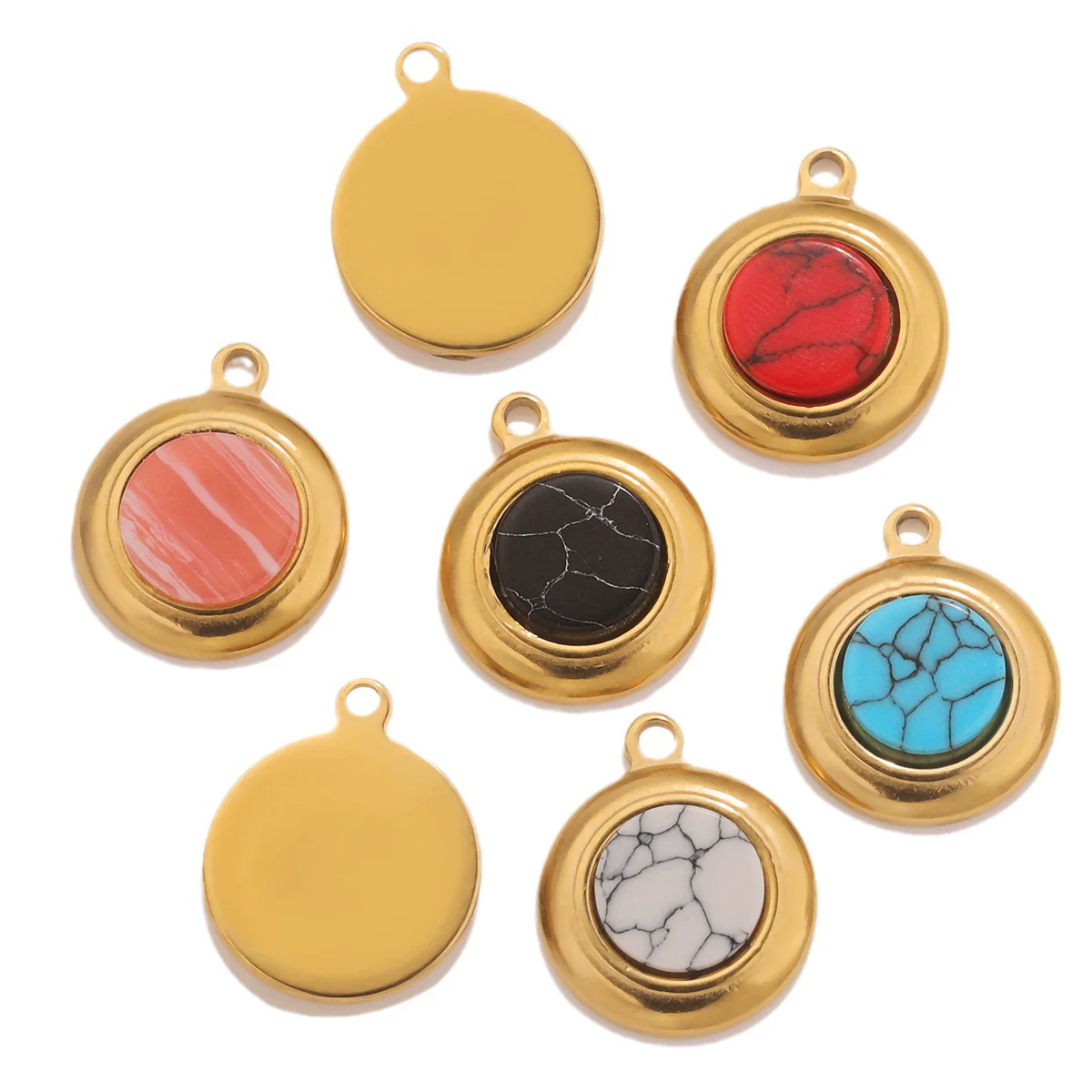 Jewelry Accessories Stainless Steel Gold Plated Natural Stone Round Bohemian Flat Back Charm Pendant Diy Earrings With Fish Pattern Retro Style - Image 5