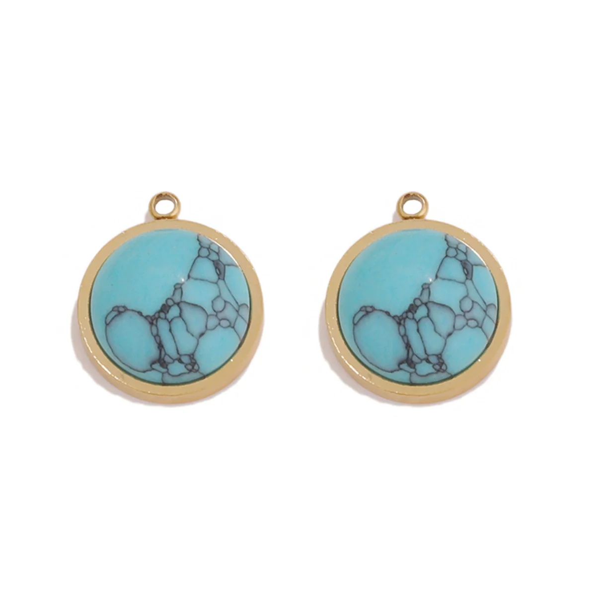Jewelry Accessories Stainless Steel Gold Plated Natural Stone Round Bohemian Flat Back Charm Pendant Diy Earrings With Fish Pattern Retro Style - Image 9
