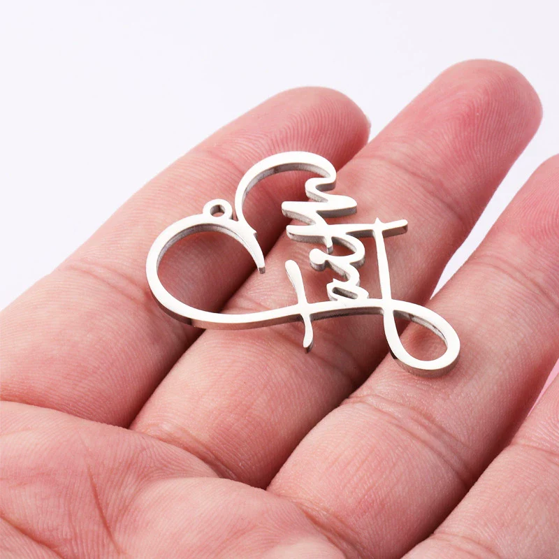 Jewelry Accessories Stainless Steel Heart Shaped Faith English Word Necklace Pendant With Electroplating - Image 3