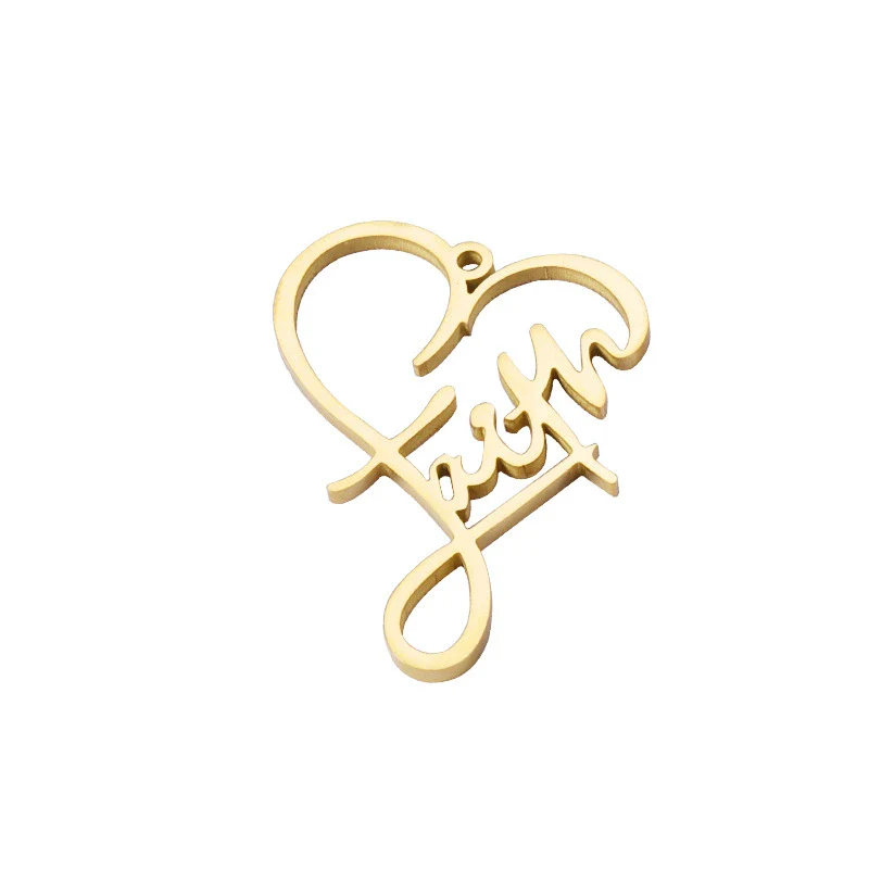 Jewelry Accessories Stainless Steel Heart Shaped Faith English Word Necklace Pendant With Electroplating - Image 7