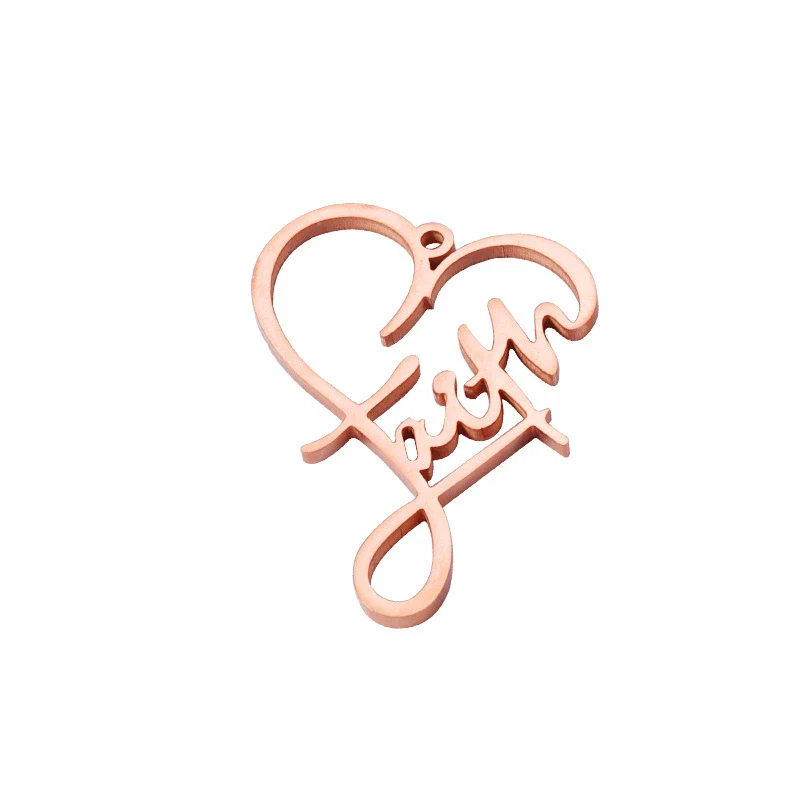 Jewelry Accessories Stainless Steel Heart Shaped Faith English Word Necklace Pendant With Electroplating - Image 8