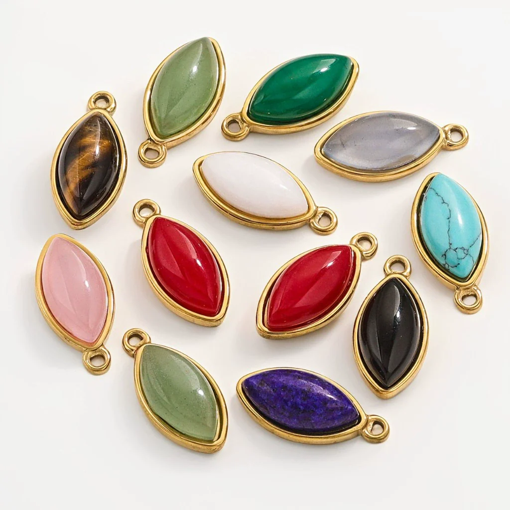 Jewelry Accessories Stainless Steel Natural Stone Oval Horse Eye Pendant Electroplated 18K Gold