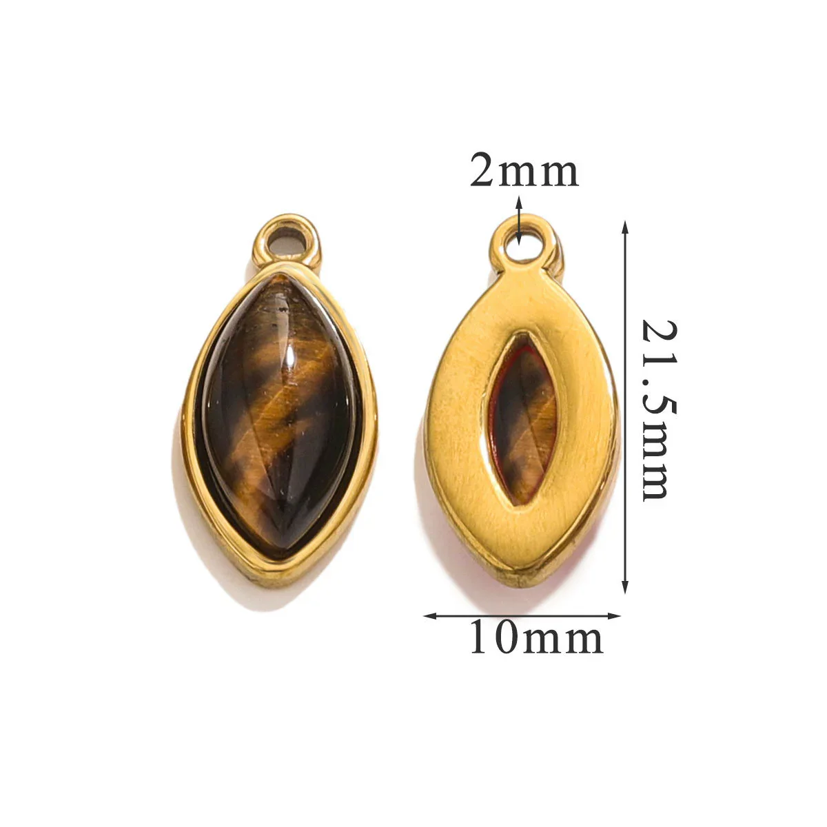 Jewelry Accessories Stainless Steel Natural Stone Oval Horse Eye Pendant Electroplated 18K Gold - Image 14