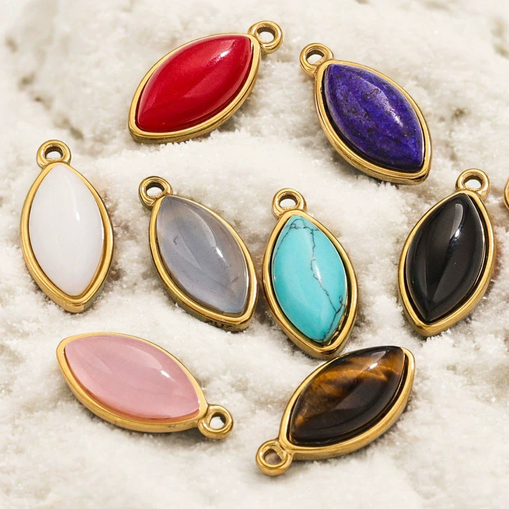Jewelry Accessories Stainless Steel Natural Stone Oval Horse Eye Pendant Electroplated 18K Gold - Image 3