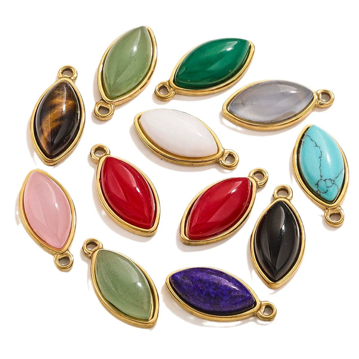Jewelry Accessories Stainless Steel Natural Stone Oval Horse Eye Pendant Electroplated 18K Gold - Image 5
