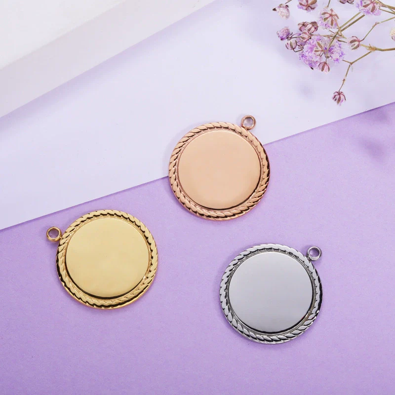 Jewelry Accessories Titanium Steel Geometric Round Glossy Laser Pendant Electroplated
