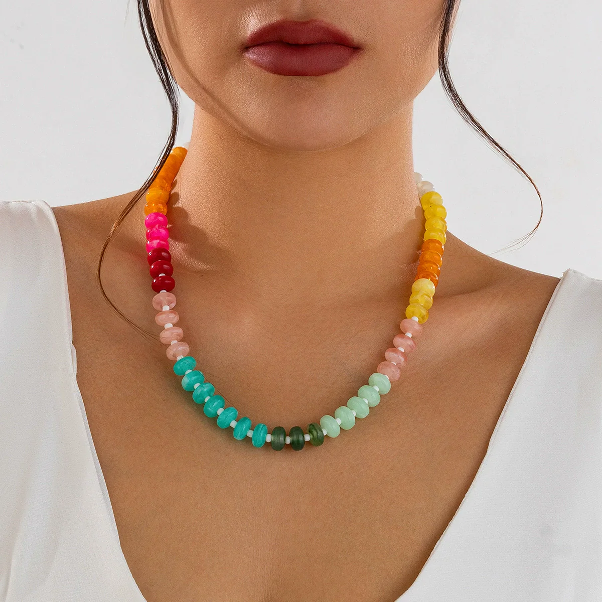 Jewelry Acrylic Geometric Sweet Dopamine Irregular Clavicle Chain Electroplated Necklace - Image 2