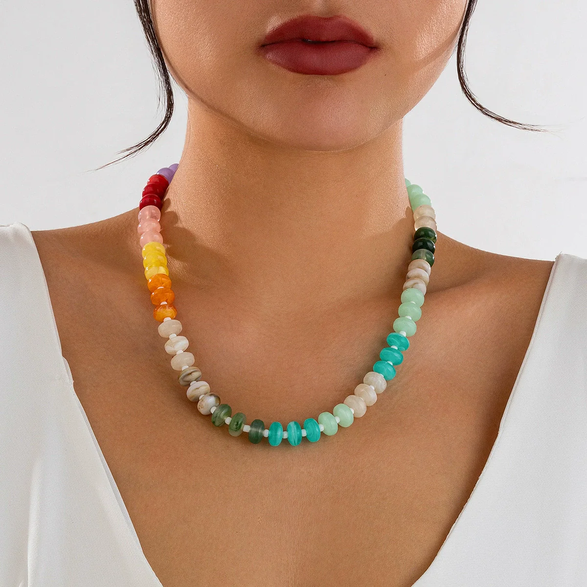 Jewelry Acrylic Geometric Sweet Dopamine Irregular Clavicle Chain Electroplated Necklace - Image 3