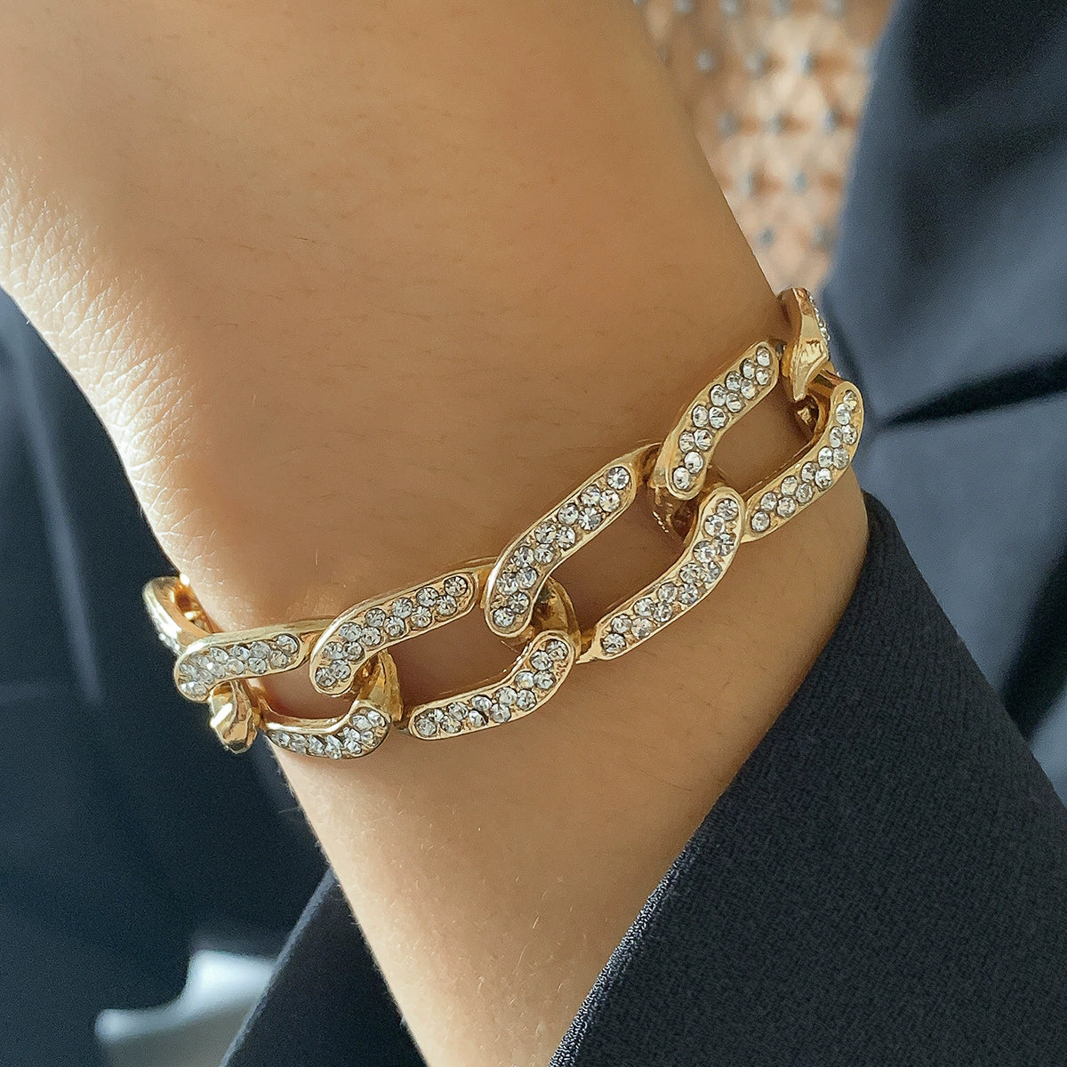 Jewelry Alloy And Rhinestone Geometric Cuban Chain Necklace For Women Punk Style - Image 3