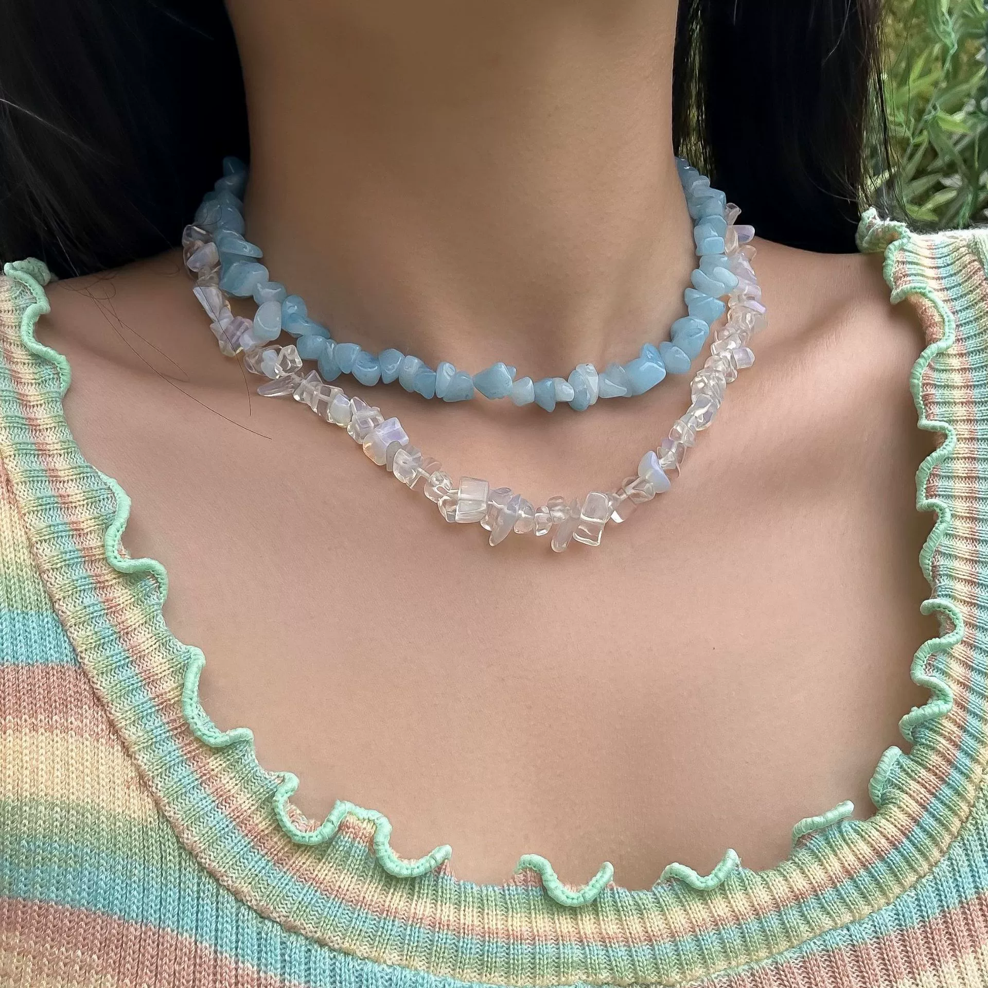 Jewelry Alloy Artificial Crystal Dragonfly Zodiac Geometric Irregular Gravel Multi Layer Necklace For Women Electroplated - Image 2