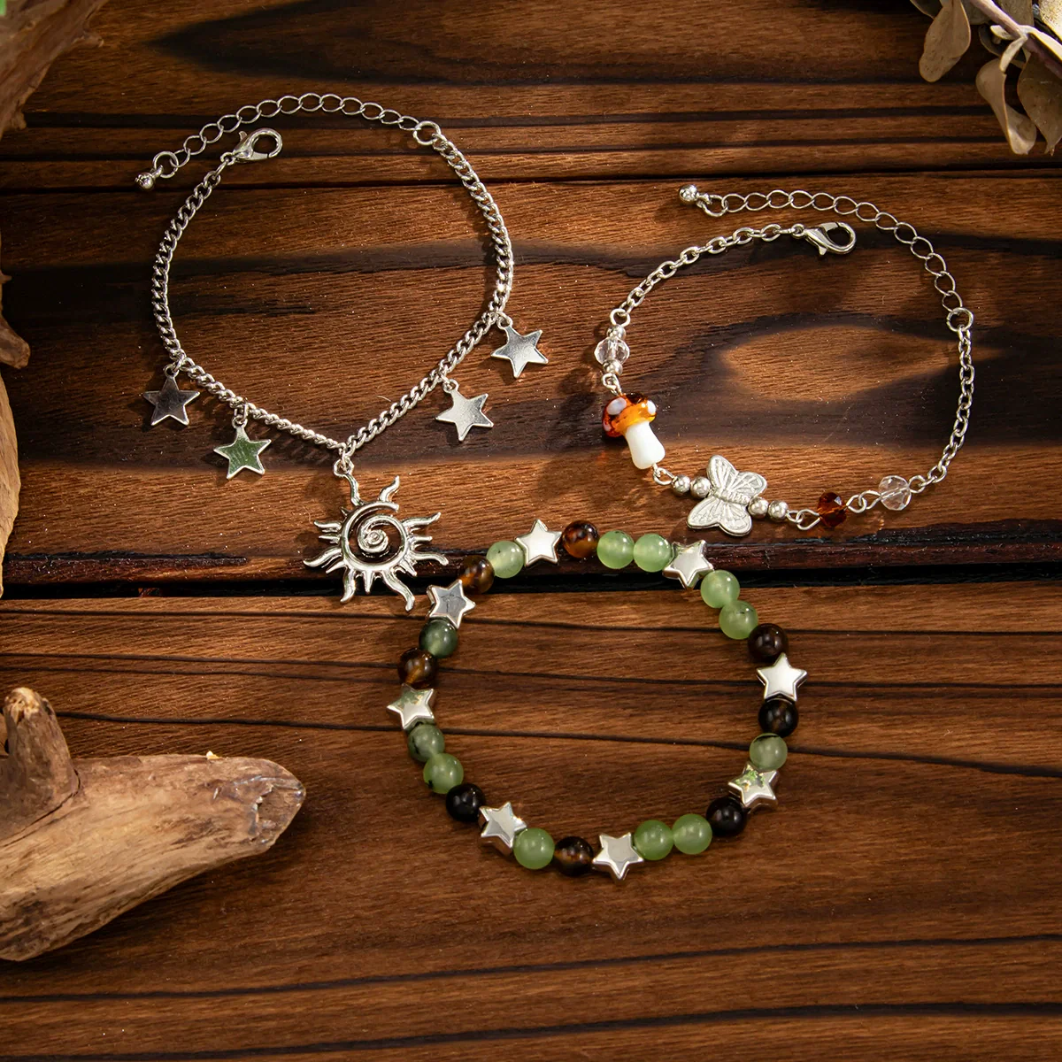 Jewelry Alloy Beaded Bracelet With Mushroom Butterfly Pendant Animal Zodiac Star Geometric Electroplating For Women - Image 4
