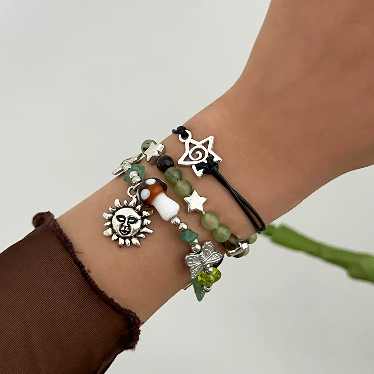 Jewelry Alloy Beaded Bracelet With Mushroom Butterfly Pendant Animal Zodiac Star Geometric Electroplating For Women - Image 8