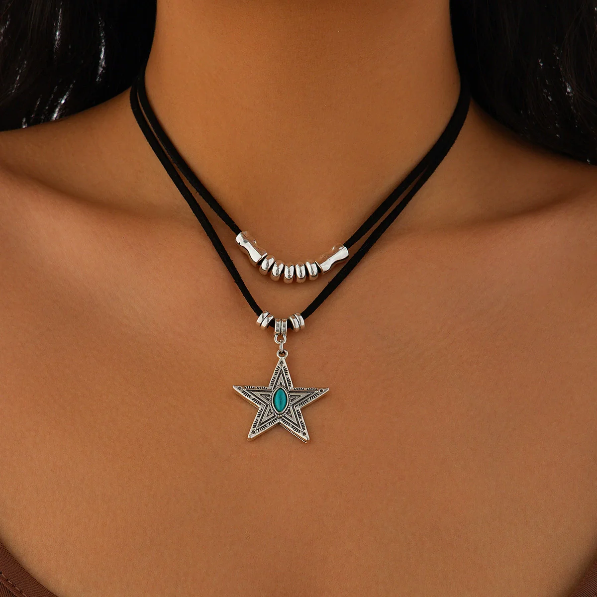Jewelry Alloy Cactus Geometric Punk Style Electroplating Necklace - Image 7